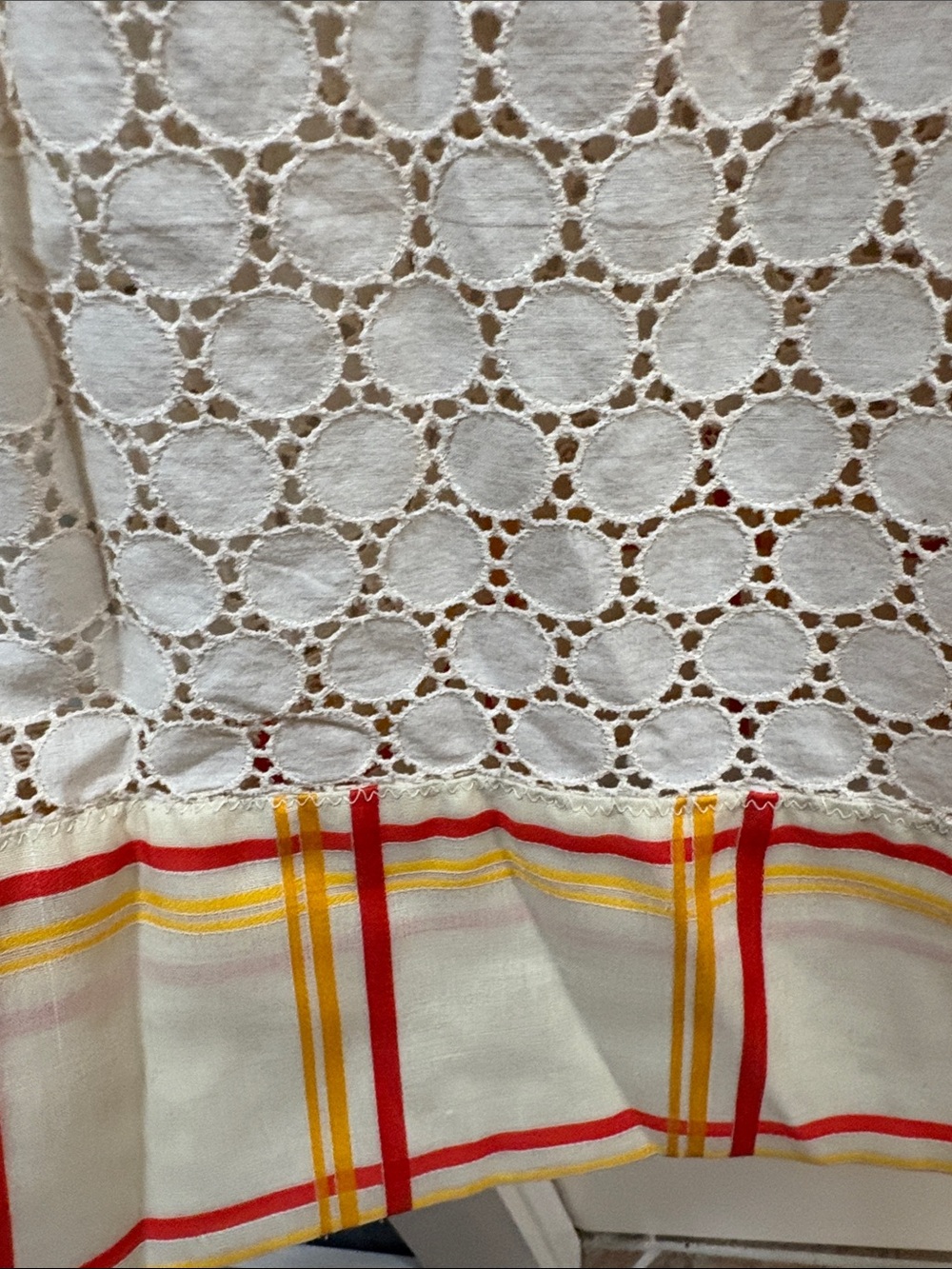 VINTAGE OOAK Cream Lace Maxi Dress with Yellow & Red Plaid Trim - Picture 9 of 11